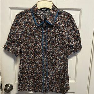 Allegra K Yellow and Blue Floral Blouse